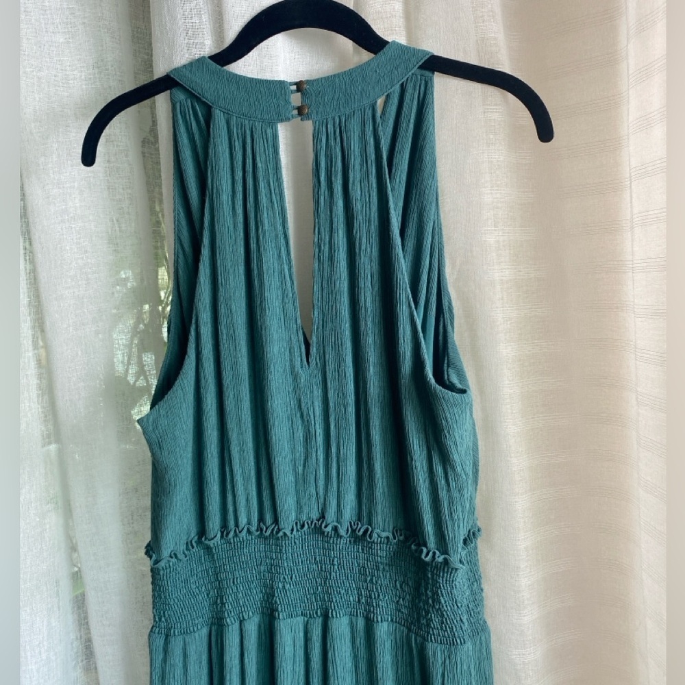 Anthropologie Bionda Plisse Wide Leg Jumpsuit Size XL Turquoise - Picture 6 of 13